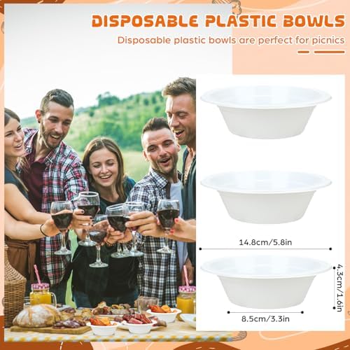 24 Pack 12 oz Disposable Plastic Bowls Dessert, Ice Cream, Salad, Soup Serving Cups for Party, Picnic, Food Snacks (White) - Image 2