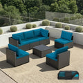 Patio Furniture Set - All-Weather - 7 Piece Patio Outdoor Conversation Set, Modular Wicker Rattan Sectional Sofa for Backyard, Garden, Poolside, Balcony, Porch, Patio,Black/Peacock Blue by Unknown