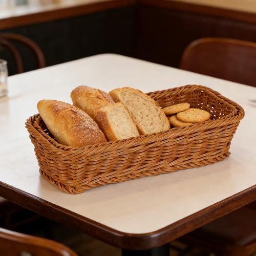 Wicker Silverware Basket, Long Narrow Basket, Small Wicker Bread Cracker Baskets, Stackable Woven Storage Baskets for Spoons Forks Knives Stationery (Rectangle) - Image 5
