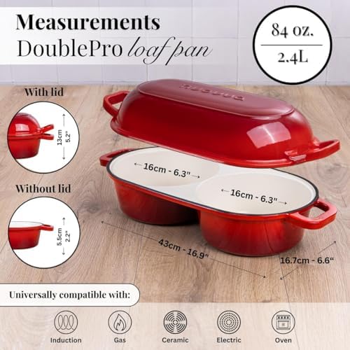 Dutch Oven For Sourdough Bread Baking – Enamelled Cast Iron Bread Loaf Pot – 500°F Oven Safe Non Stick Bread Pot – Double Round Loaf Space, 16.5cm Diameter, Red, – by Nuovva - Image 2