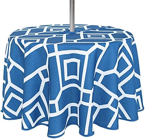 LUSHVIDA Moroccan Round Outdoor Tablecloth with Umbrella Hole 60 Inch Blue by LUSHVIDA