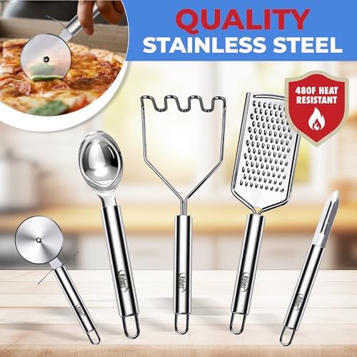 Kaluns 50 PCS Silicone Kitchen Utensils Set Complete Kitchen Set - 800°F Heat Resistant Non-Stick Premium Silicone Cooking Utensils W Wooden Handles - Can Opener, Masher, Turner, Silicone Spatula Set - Image 7