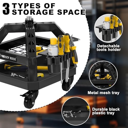 Rolling Shop Stool with Wheels, Heavy Duty Garage Work Mechanic Stool with Backrest, Adjustable Height 360°Swivel Rolling Chair with Tool Tray Storage, 330 LBS Capacity, Black - Image 5