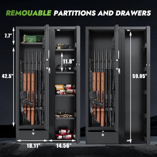 KAER 15-20 Gun Safe Gun Cabinet 2 in 1Large Gun Safes for Rifles and Pistols Rifle Safe for Home High Capacity Electronic Gun Cabinets for Rifles and Shotguns with Drawer,Removable Shelf - Image 3