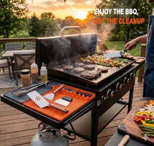 Silicone Grill Mat for Blackstone Griddle, BBQ Tool Rest Drip Pad(Orange) - Image 2
