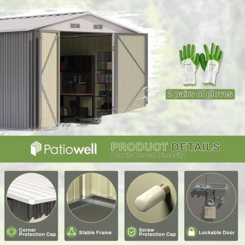 Patiowell 8x10 FT Outdoor Storage Shed, Metal Sheds, Gray - Image 5