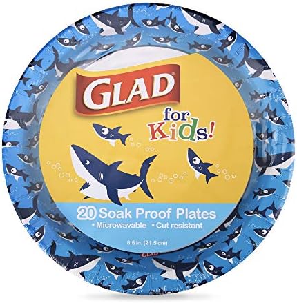 Glad for Kids Disposable Paper Plates, Sharks, 8.5 Inch, 20 Count by GladTrashFoodStorage