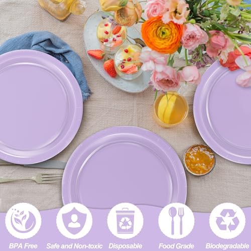 QZYL 50 Count Lavender Paper Plates 9 Inches Round Purple Disposable Plates - Image 3