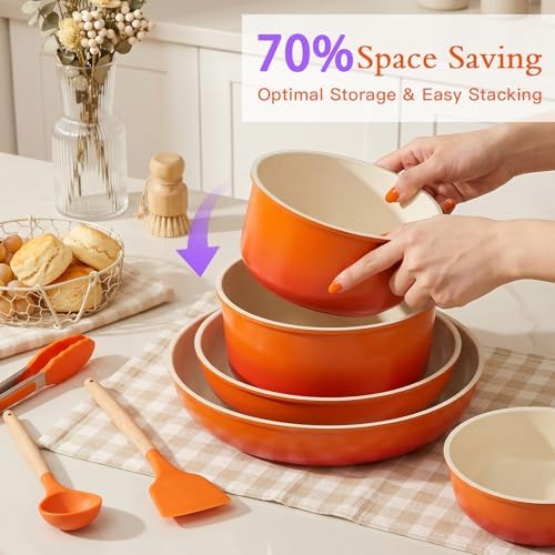 GiPP 21PCS Pots and Pans Set Nonstick Cookware Set with Detachable Handle - Image 3
