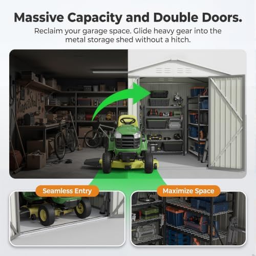 Devoko 8x10 FT Outdoor Storage Shed, Metal Tool Shed with Lockable Door&Slooping Roof, Outside Storage for Garden Backyard Patio(Gray) - Image 5