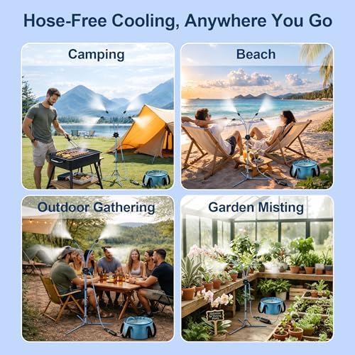 Misters for Outside Patio, Portable Standing Misting System with 30L Water Bag and Rechargeable Pump, Up to 6 Hours Runtime, Outdoor Cooling Mister for Backyard, Beach, Camping, Porch - Image 6