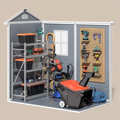 Gizoon 6x4 FT Outdoor Storage Shed with Floor, Resin Garden Tool Shed with Lockable Doors, Window, Vents, Reinforced Steel Frame, Waterproof Plastic Storage Sheds for Backyard, Patio, Lawn - Image 7