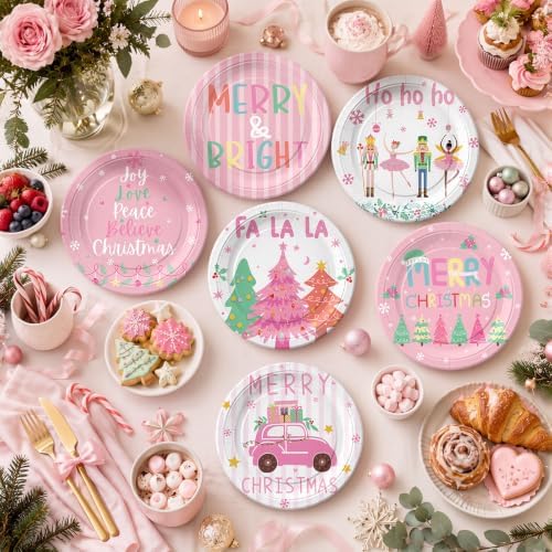 Rtteri 100 Pcs Pink Christmas Paper Plates Disposable 9'' Nutcracker Plate - Image 5