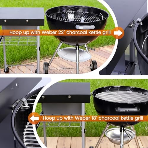 2-in-1 Grill Cart & Prep Table with Storage Shelves for Weber 22" & 18" Kettle Grills, Small Hook-On Grill Side Table, Grill Stand for Blackstone 17" Griddle for Ninja Woodfire Pitboss 150 Series - Image 6