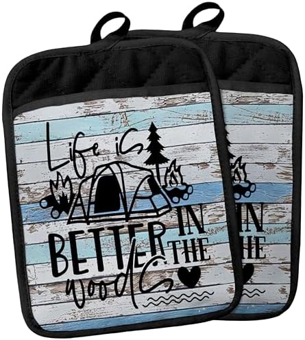 Hunting Gifts Pot Holders with Pockets, Cabin Gifts Life is Better in The Woods Pot Holders Heat Resistant Oven Mitts Hot Pads for Kitchen Baking Cooking,Potholders for Kitchens by YeiHe