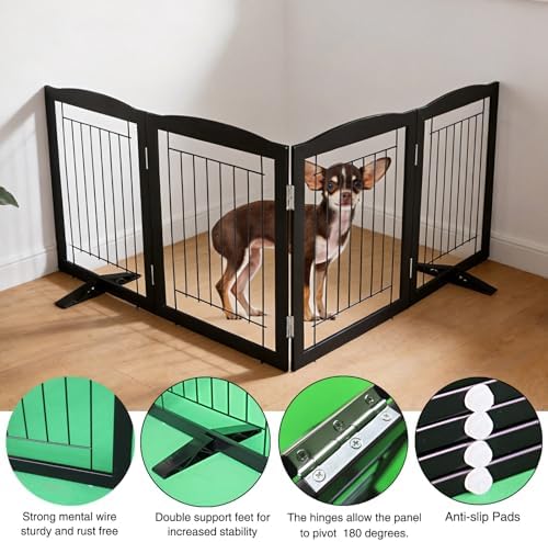ZJSF Freestanding Dog Fence Indoor, Foldable Dog Gate for Doorways, Stairs or Hallways, Sturdy Wood Extra Wide Pet Gate with Support Feet for The House, Black, 24 "Height-4 Panels - Image 5