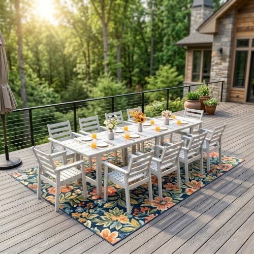 12-Piece Outdoor Dining Set, All-Weather HDPE Patio Furniture, Two 66.5" Slatted Table with 1.6" Umbrella Hole & 10 Ergonomic Armchairs, Heavy Duty 350lbs Capacity, UV Resistant, White - Image 3