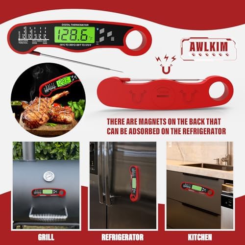 AWLKIM Meat Thermometer Digital, Instant Read Food Thermometer, Red - Image 6