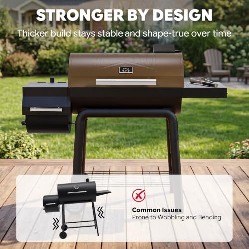 Feasto Heavy-Duty 30-Inch Charcoal Grill with Offset Smoker, Golden - Image 6