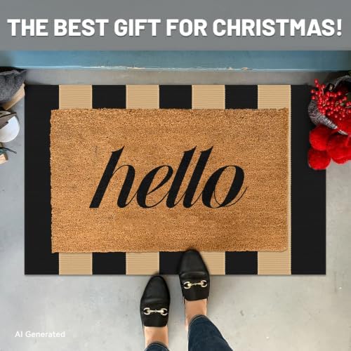 IOHOUZE 24x36 Striped Outdoor Door Mat, Washable Porch Rug, Black/Tan - Image 2