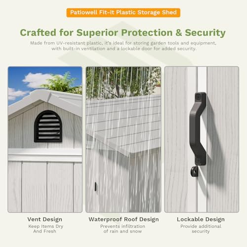 Patiowell 4x8 FT Plastic Outdoor Storage Shed with Floor, Light Gray - Image 3