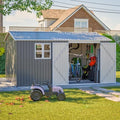 YOPTO 12x10 FT Outdoor Storage Shed,Metal Shed W/Window & Floor Frame,Garden Tool House W/Sloped Roof,Lockable Doors & Air Vents,for Backyard Patio Lawn,Gray by YOPTO