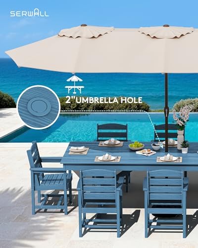 SERWALL 9Pcs 84" HDPE Outdoor Dining Set for 8 with Armchairs,Blue - Image 5