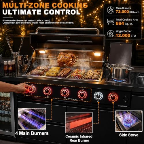 98" 4-Burner Modular Outdoor Kitchen Island, 72000 BTU Propane Gas Grill - Image 3