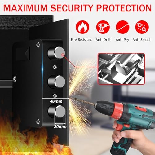 1.8 Cuft Small Fireproof Safe for Home Use, Safe Box Fireproof Waterproof with Programmable Keypad, Spare Keys and Removable Shelf, Digital Home Security Safety Box for Money Documents Medicines - Image 5