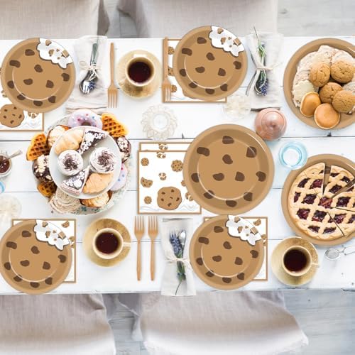 Naozinebi Milk and Cookies Birthday Party Plates Napkins Decorations Chocolate Chip Cookie Tableware Set Cookies Theme Disposable Plate Fork for Kids Boys Girls Birthday Baby Shower Supplies Serve 24 - Image 6