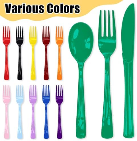 HEIPINIUYE 75 Pack Green Plastic Cutlery Heavy Duty Green Plastic Knives Forks and Spoons Disposable Silverware Set for 25 Guest Camping Birthday Baby Shower Party Cutlery Set - Image 4