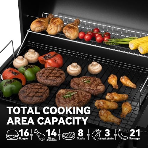 Royal Gourmet CC1624 Barrel Charcoal Grill with Side and Front Shelves - Image 4