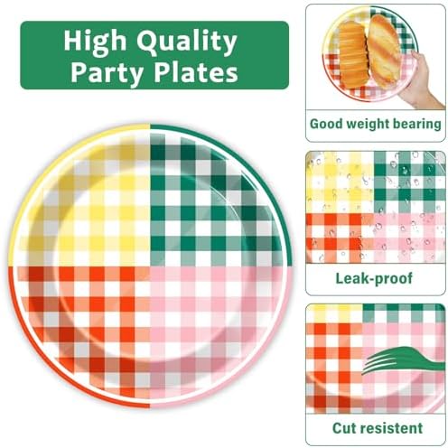 Lonfliness 96 Pcs Camp Checked Paper Plates and Napkins Checkered Bachelorette Party Supplies Checked Birthday Tableware Set Plaid Camping Themed Summer Party Favors Baby Bridal Shower Decor - Image 3