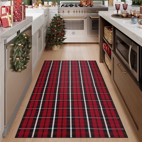 OJIA Christmas Door Mats Outdoor Rug 3'x5' Red Plaid Rug Front Porch Rug - Image 7