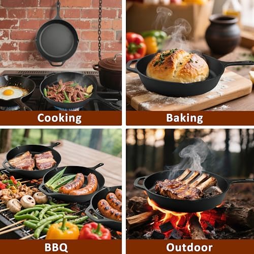 12 Inch Cast Iron Skillet, Pre-Seasoned Frying Pan for Oven, Stovetop, Grill & Campfire, Durable, Non-Toxic, Even-Heating Cookware, Black - Image 4