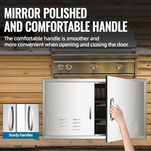 Outdoor Kitchen Doors with Vents - 36W x 21H Inch - 304 Stainless Steel BBQ Access Door with Detachable Handles for Outdoor Grill Cabinet,BBQ Island - Image 4