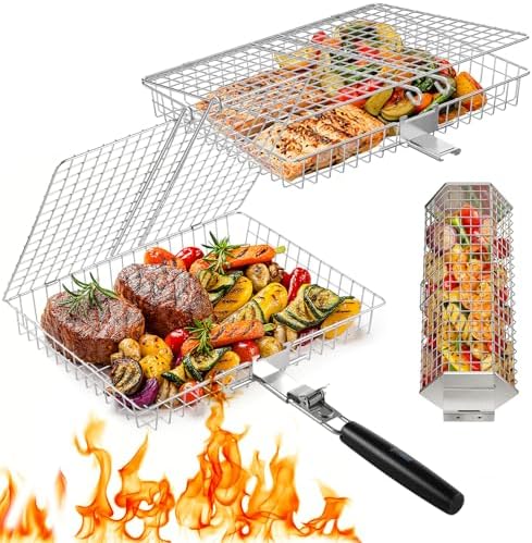 Grill Baskets for Outdoor Grill, 3 PCS Fish Basket for Grilling with Handle by PitPassionInnovGrill