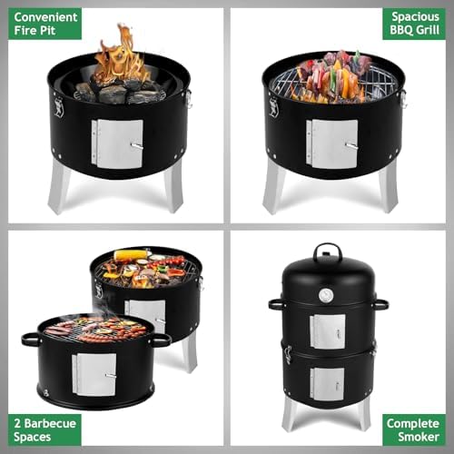 Outvita Vertical 18.5 Inch Steel Charcoal Smoker, 3-in-1 Portable Grill - Image 5