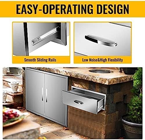 BBQ Outdoor Kitchen Drawers Stainless Steel 3-Drawer BBQ Drawer Enclosed Built-in Drawer Flush Mount for Outdoor Kitchens & BBQ Islands,30Wx23Dx10H - Image 6