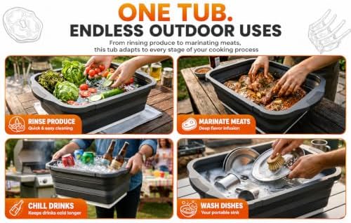 Collapsible BBQ Prep Tub - for Marinating Meal Prep Washing - Image 3