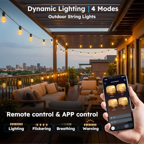 GvvooHome 100FT S11 LED Outdoor String Lights with App & Remote, Low-Voltage Patio Lights with Music Sync, 4 Lighting Modes, Dimmable, Waterproof LED Lights for Backyard, Porch, Garden, Deck, Party - Image 3