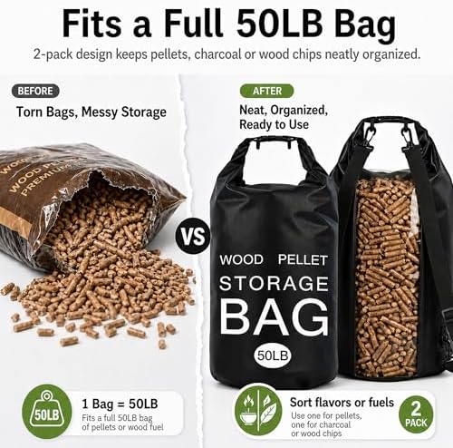2 Pack 50LB Wood Pellet Storage Containers - Large Charcoal Storage - Image 2