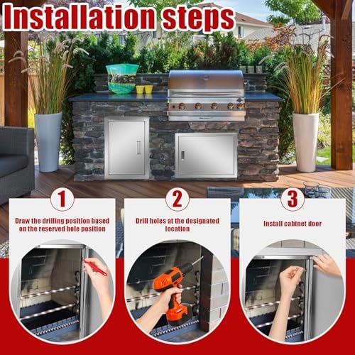 Outdoor Kitchen Door 42'' W x 21'' H Double BBQ Access Door Stainless Steel Flush Mount Doors Wall Vertical Doors with Handle Suitable for Grilling Station BBQ Island Outside Cabinet - Image 2