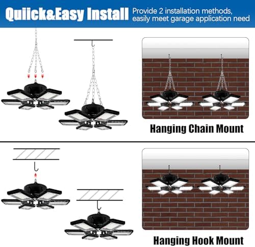 Aoretic LED Garage Lights 4 Pack -180W, 18000LM 6500K Led Shop Light with 6+1 Deformable Panels, Basement Barn Light Garages Ceiling Lights, E26/E27 for Garage, Warehouse, Shop, Basement - Image 4