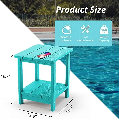LUE BONA Adirondack Outdoor Side Table, 2-Tier Aruba Blue HDPS Patio End Table Weather Resistant, Outdoor Morden Side Table for Patio, Pool, Porch - Image 3