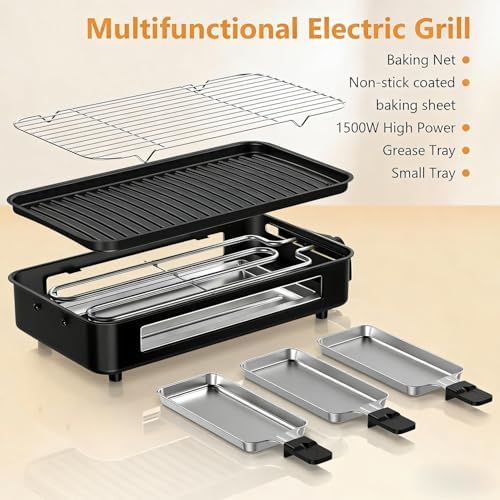 Electric Indoor Grill 1700W, 2 in 1 Smokeless Indoor Grill for Kitchen with Non-stick Removable Grill & Griddle Plate,Temperature Control Korean BBQ Grill with 3 Cheese Pans Dishwasher Safe - Image 7