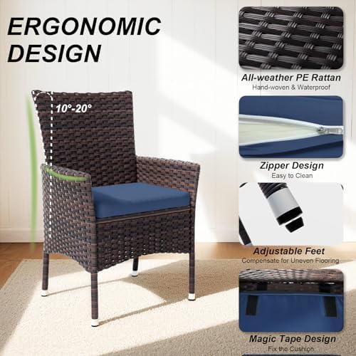 Gotland 15 Piece Outdoor Dining Set, All-Weather Rattan Patio Furniture Set with Umbrella Hole Tempered Glass Square Table, Outdoor Table and Chairs with Removable Cushions for Backyard, Deck Navy - Image 3