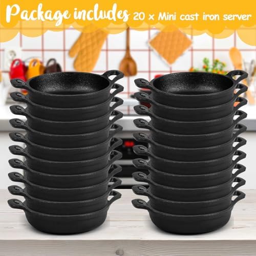 Ziliny 20 Pack Mini Cast Iron Skillets 5 x 5 x 1.3 Inch Pan Ramekin Set - Image 3