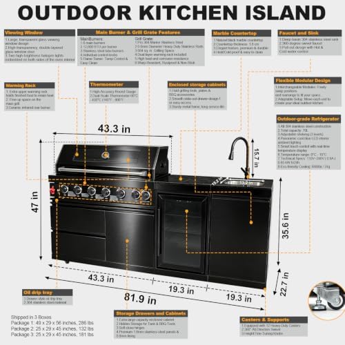 81.9" 6-Burner Modular Outdoor Kitchen Island, 85,000 BTU Propane Gas Grill - Image 2