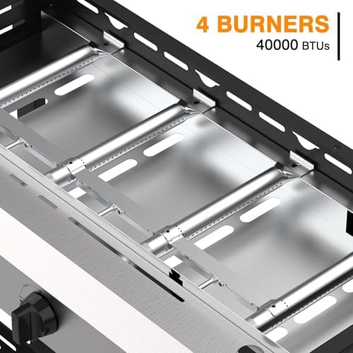 4 Burner Flat Top Grill, 30 Inch Stainless Steel Tabletop Portable Propane Griddle, 40,000 BTU BBQ Gas Griddle Flat Grill for Outdoor BBQ - Image 3